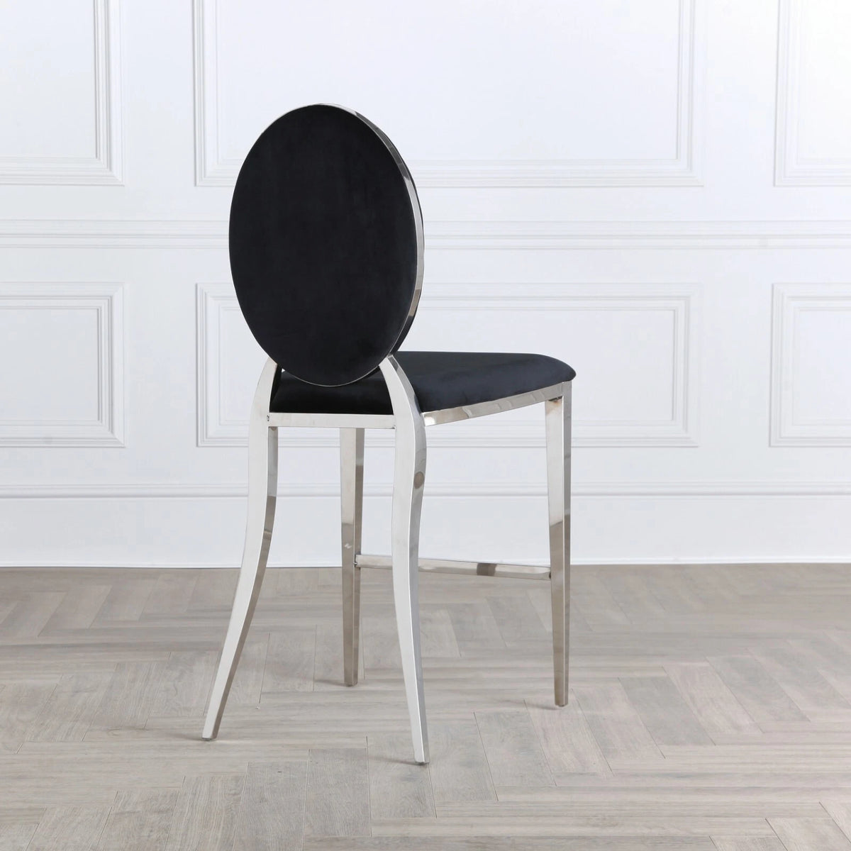 Chrome Round Back 65cm Grey Velvet Breakfast Bar Stool