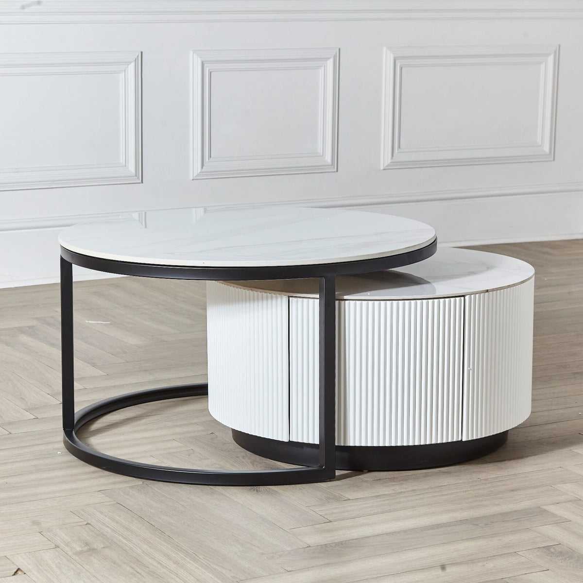 White Round Stackable Coffee Table Marble Top - angle 4