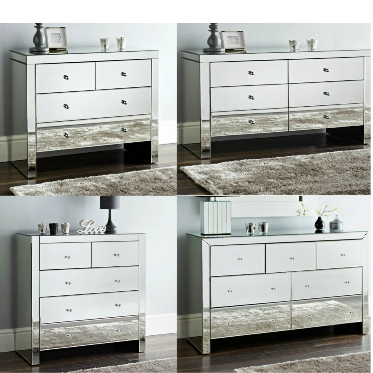 Mirrored 2 over 2 Chest of 4 Drawers.