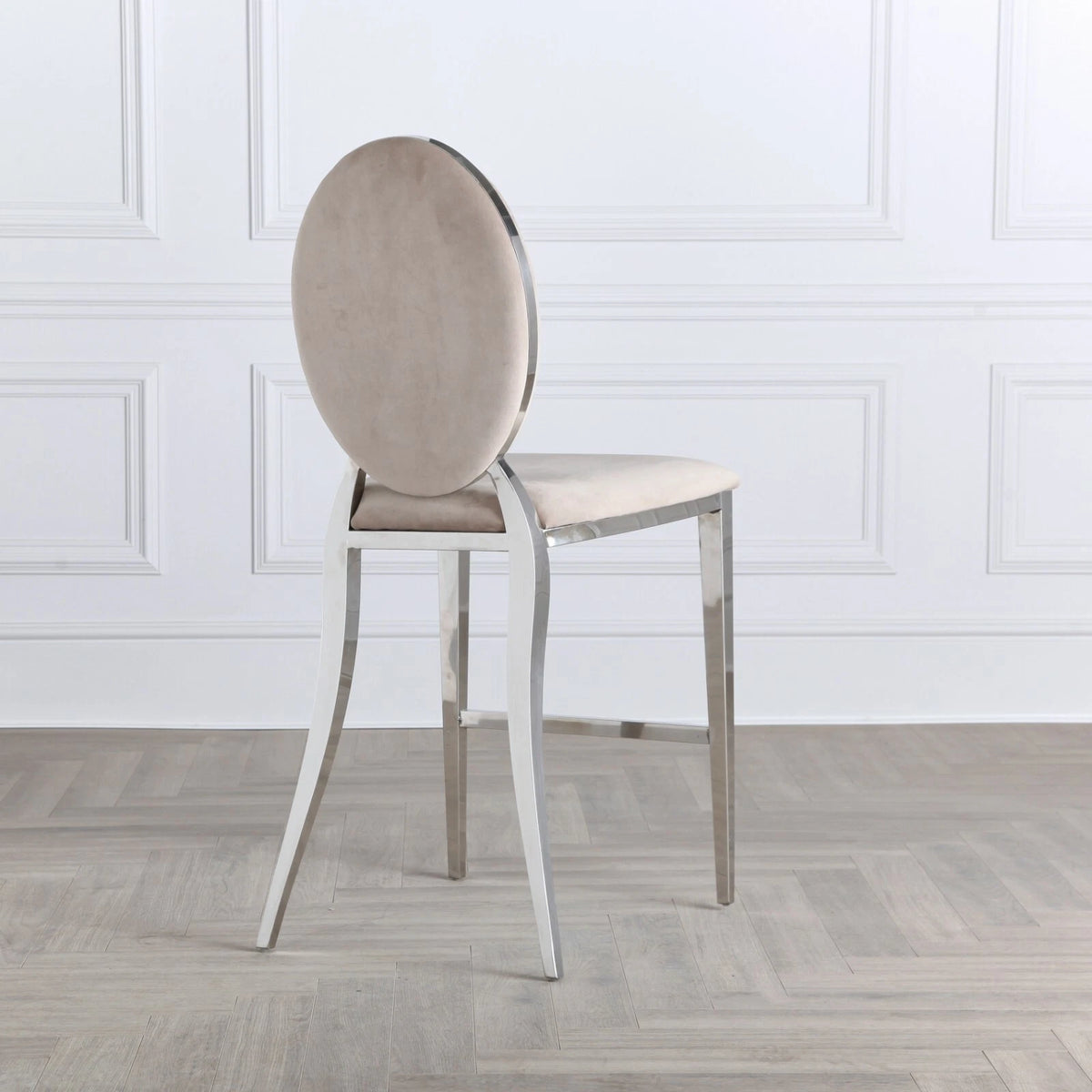 Chrome Round Back 65cm Grey Velvet Breakfast Bar Stool