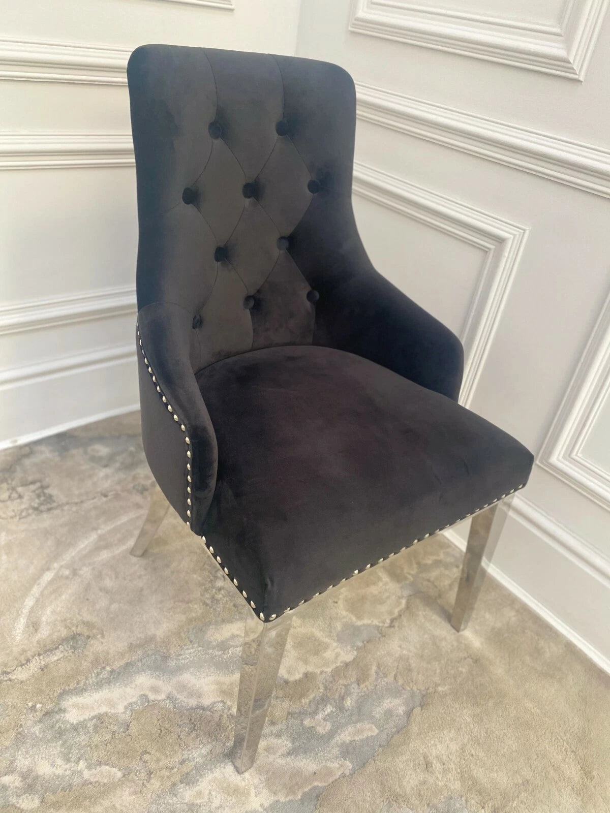 Black Knocker Back Dining Chair with Chrome Legs
