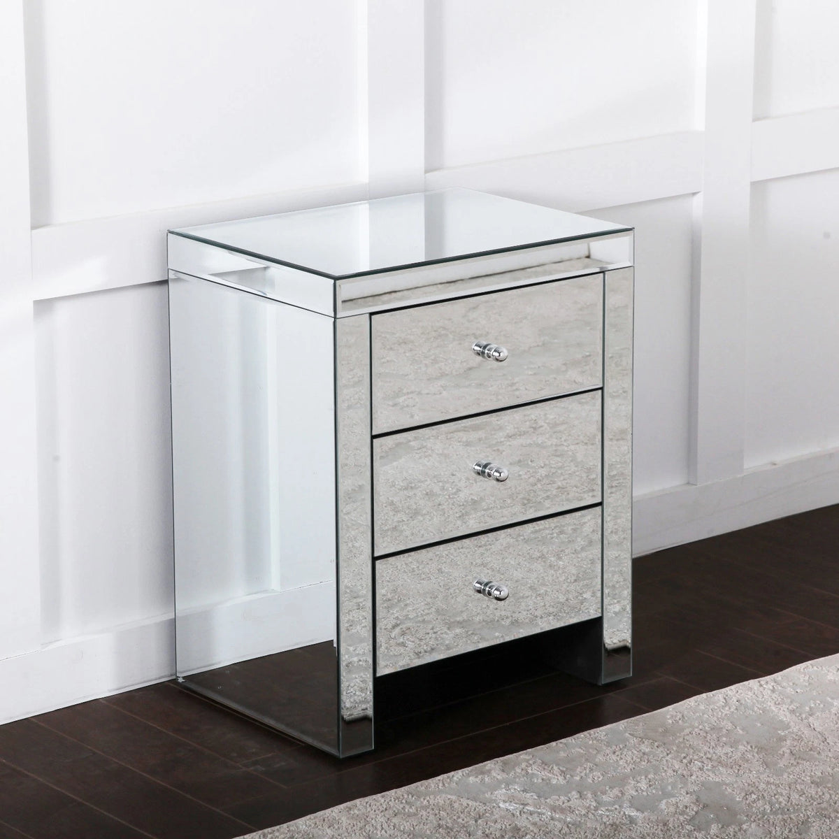 Set of 2 Mirrored 3 Drawer Bedside Tables