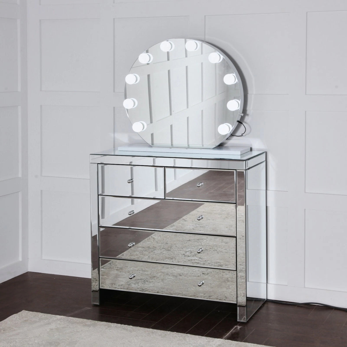 Niches 'LITE' Hollywood Round Makeup White 10 Bulb Dimmable Vanity Mirror