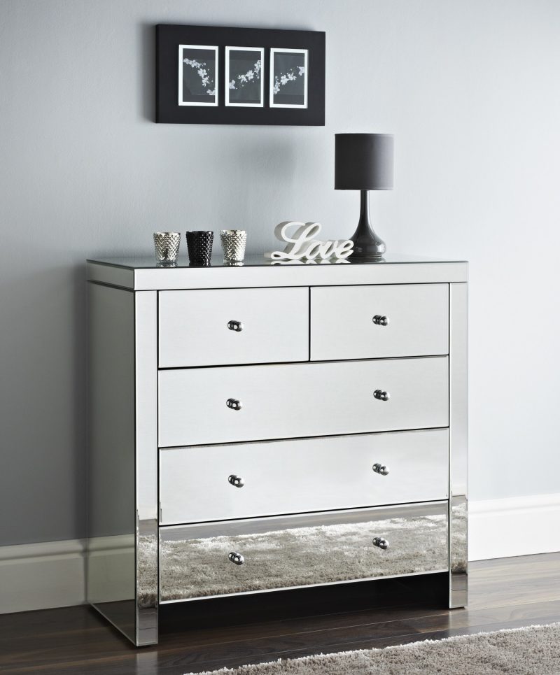 Mirrored 2 over 3 Chest of 5 Drawers.