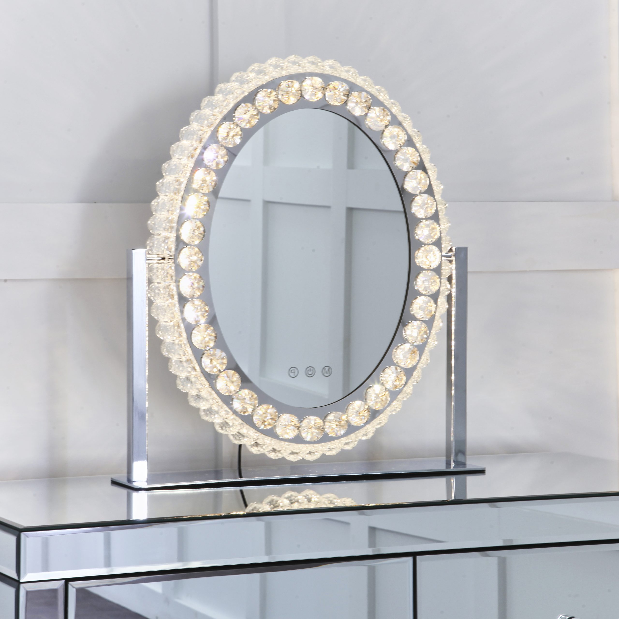 Niches Oval Decorative Crystal Dimmable, Oval Makeup Mirror With Lights