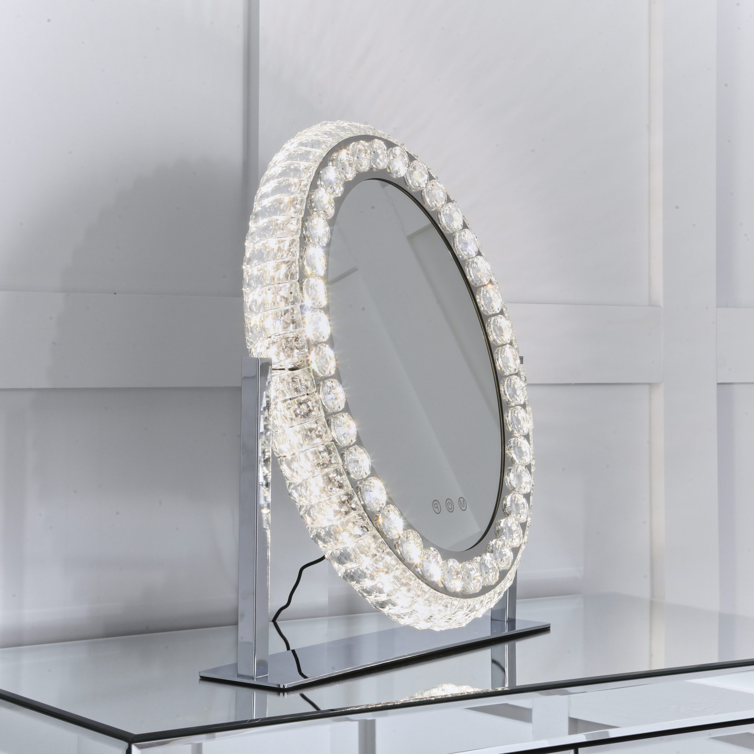 NICHES Hollywood Makeup Mirror Oval Decorative Crystal Dimmable 3 Settings Vanity Hollywood LED Mirror 