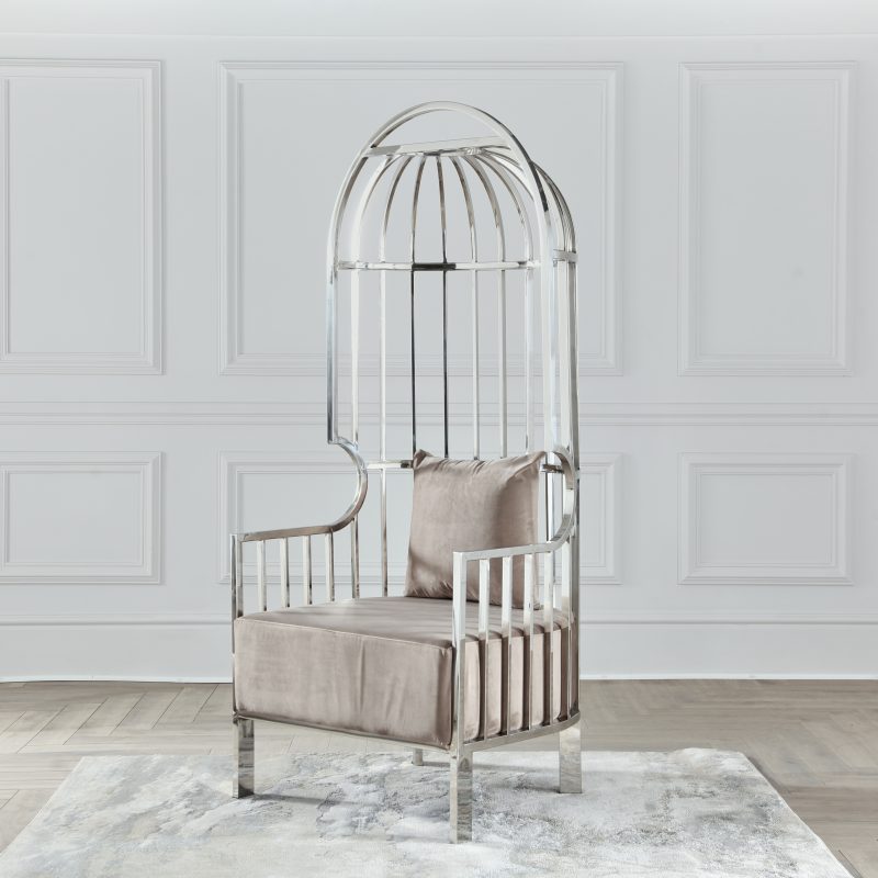 Chrome Cream Oyster Bird Cage Porter Chair