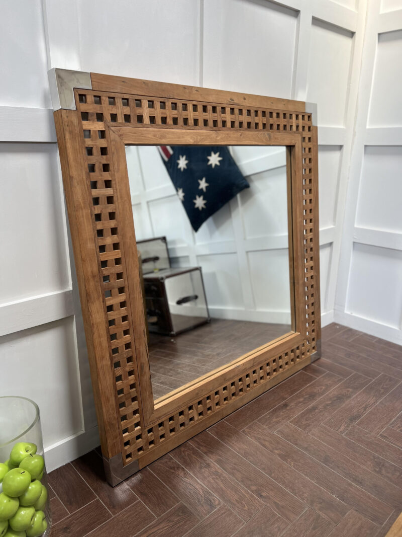 Timothy Oulton Knuckle Joint Square Mirror in Reclaimed Teak & Steel