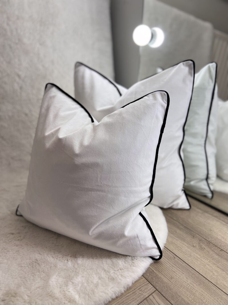White with Black Piping Large Scatter Cushion Double Sided 45cm / 18" & 50cm / 20"