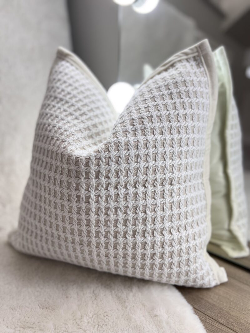 Beige Square Print Scatter Cushion with Beige Border & Velvet Back 45cm / 18"