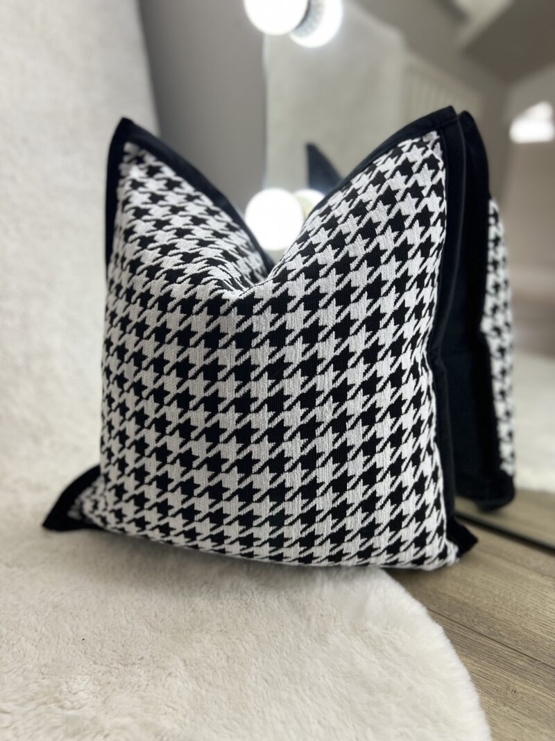 Houndstooth Scatter Cushion with Black Border & Velvet Back 45cm / 18"